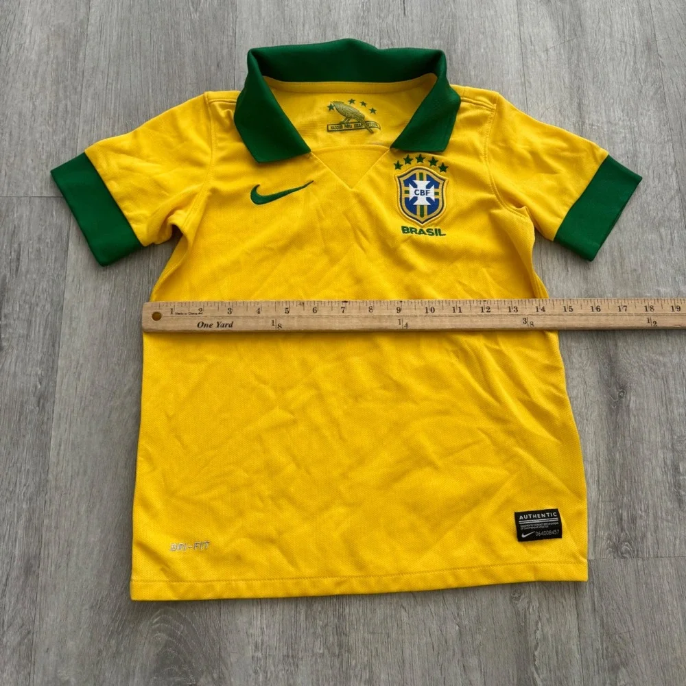 Nike Brazil CBF Soccer Jersey Kids XS Yellow Green Dri-FIT 519871-703